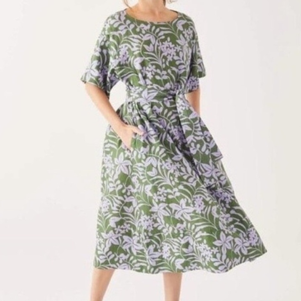 NWT Voyageur MERSEA Celeste 100% Linen Floral Dress ⭐️NO BELT⭐️ L